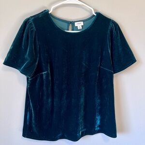 J. Crew Factory Deep Green Velvet Top, Size Small - New w/ Tags